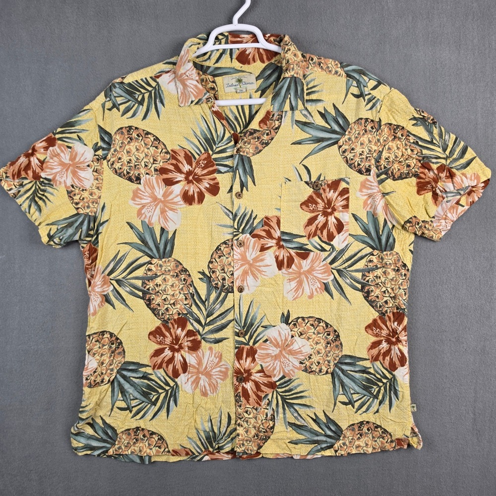 Island Shores XXL Pineapple Hibiscus Rayon Loop Collar Hawaiian Camp Shirt